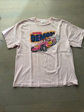 Re/Done Pink 'Speed Demon' Racecar Graphic Tee